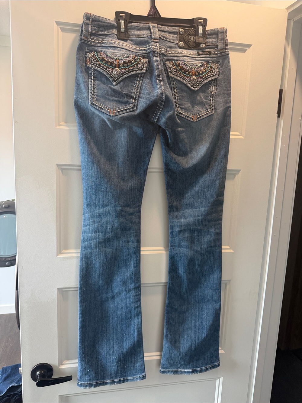 Miss Me Medium Blue Embellished Back-Pocket Flare Jeans